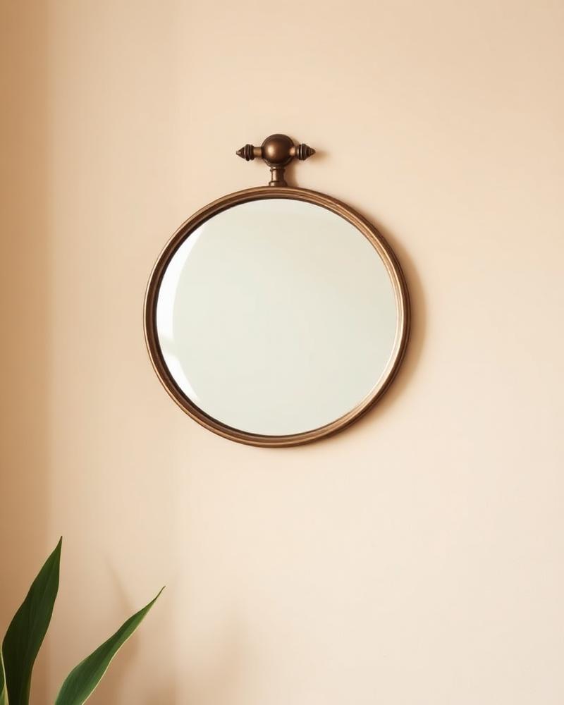 Atlas round convex mirror with an antique brass frame