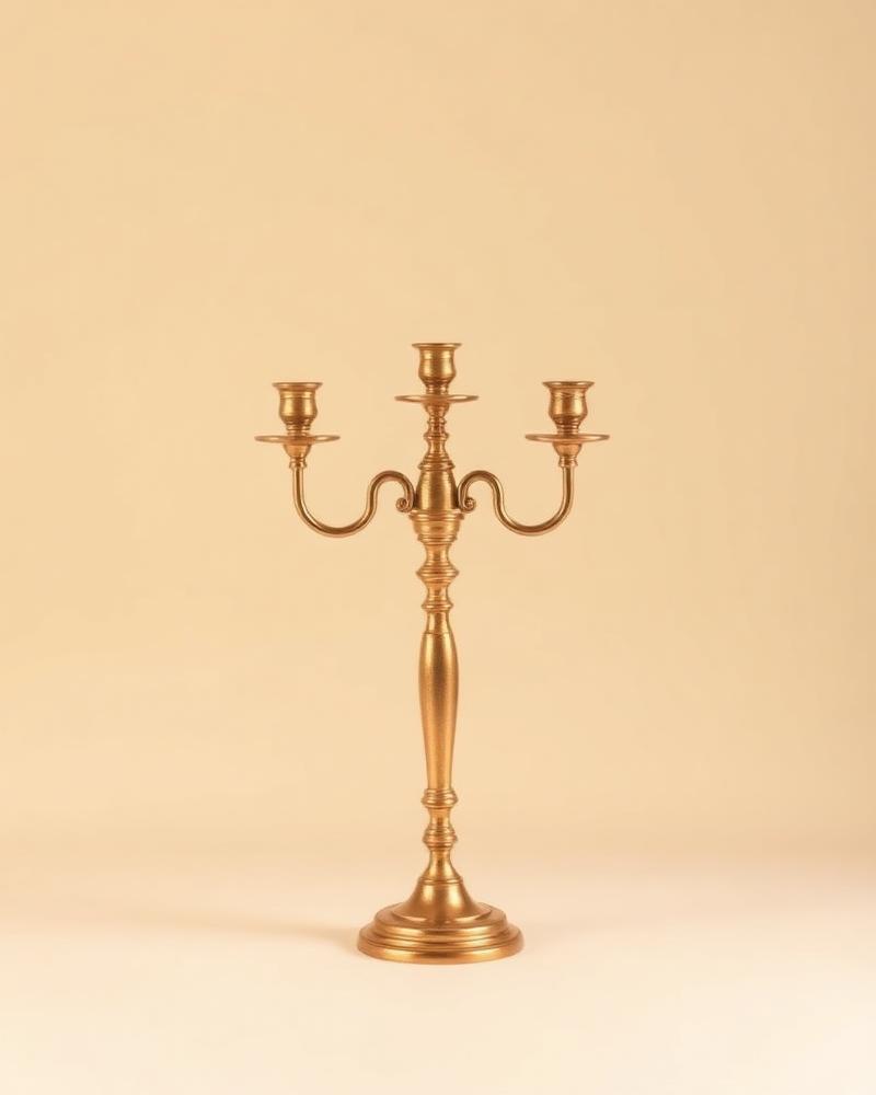 Helix three-arm brass candelabra on a warm neutral background