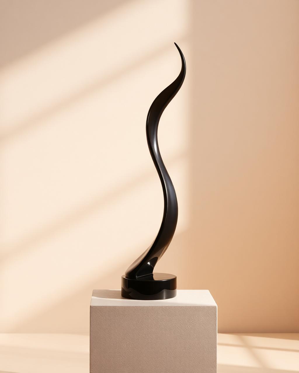 Nocturne abstract charcoal resin sculpture on a stone plinth